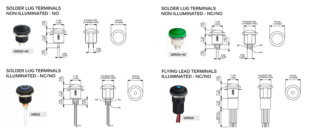 Mechanical Drawing - APEM IX Harsh Environment Pushbutton Switches
